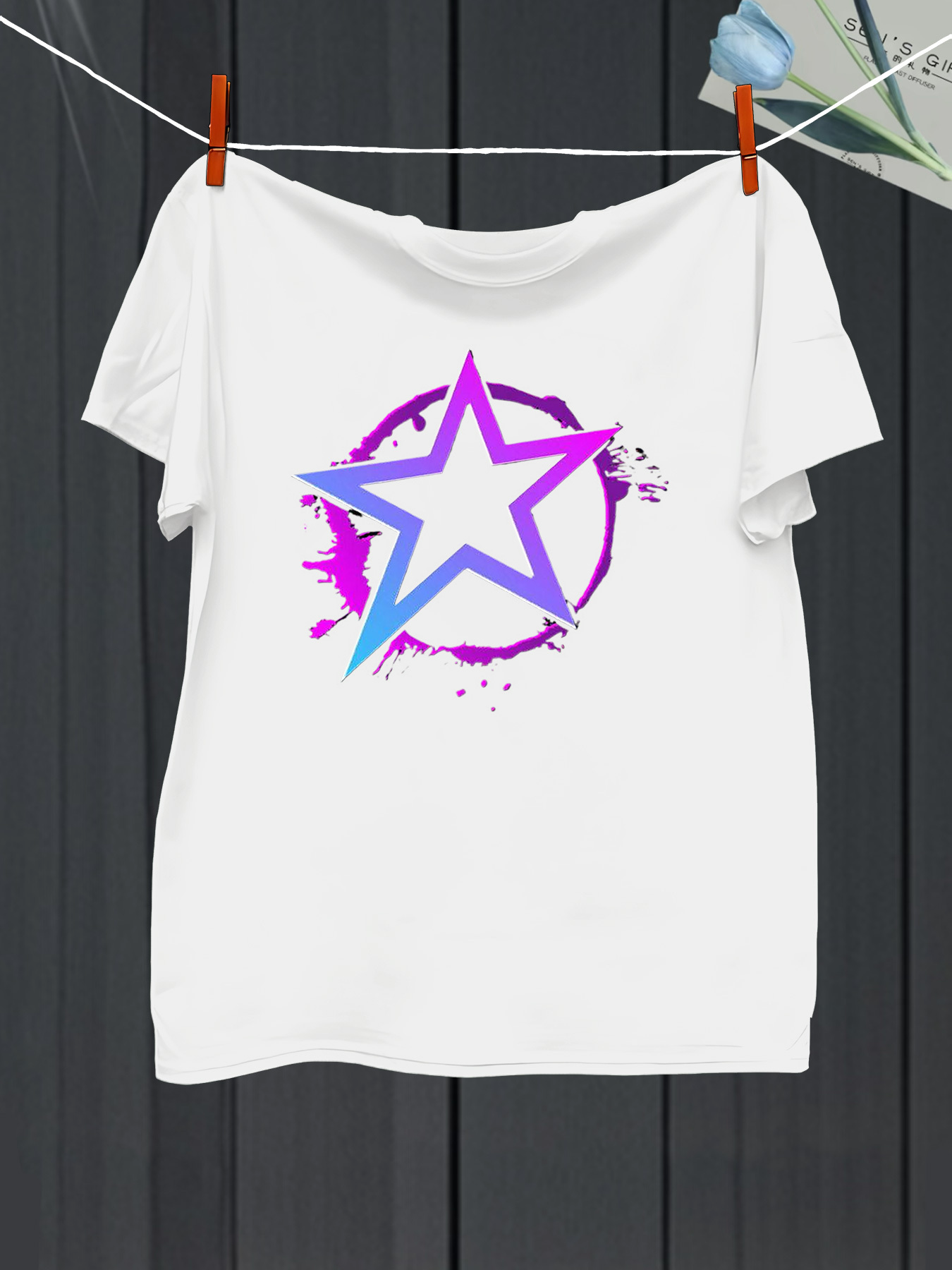 Men's Graphic T-Shirt Splattered Paint With Gradient Purple Blue Star