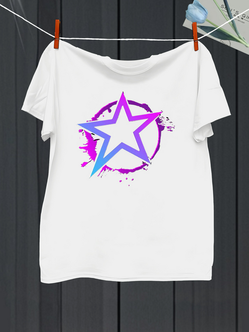 Men's Graphic T-Shirt Splattered Paint With Gradient Purple Blue Star