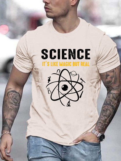 Men's Graphic T-Shirt Science Like Magic But Real With Atom Lines And Simple Atomic Symbol