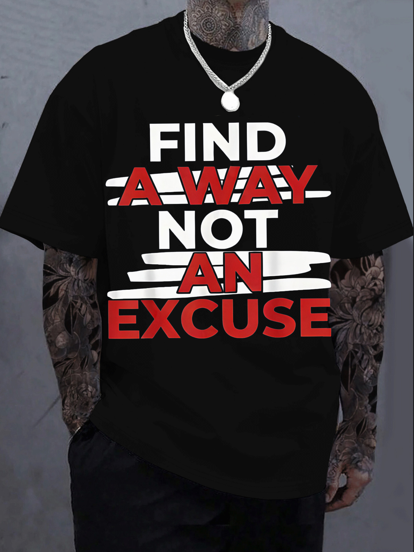 Men's Graphic T-Shirt Find A Way Not An Excuse Motivational Slogan Bold Striped Letter Print T Shirt