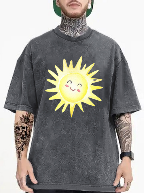 Men's Graphic T-Shirt Yellow Radiant Cartoon Sun With Smiling Cute Expression Sun