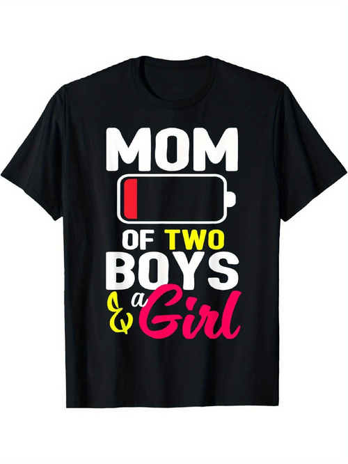 Men's Graphic T-Shirt Mom Of Two Boys And A Girl With Low Battery Icon Graphic