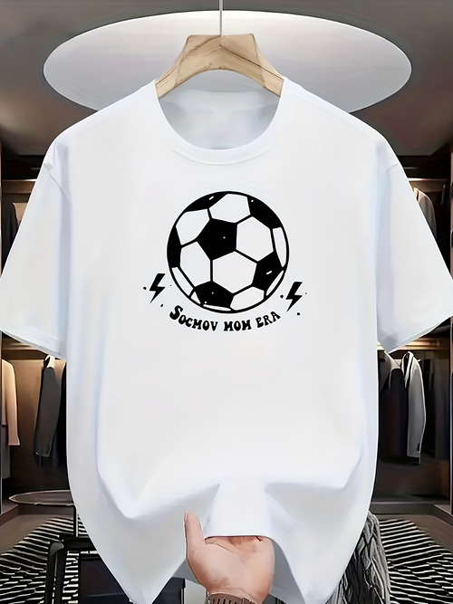 Men's Graphic T-Shirt Soccer Ball With Lightning Motif And Playful Circular Design Soccer Ball