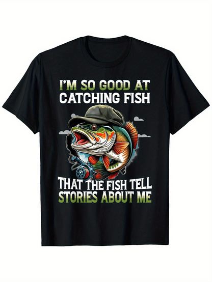 Men's Graphic T-Shirt Im So Good At Catching Fish With Lively Water Ripples And Dynamic Jumping Bass Fish