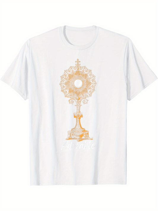 Men's Graphic T-Shirt Golden Ornate Patterned Relic With Decorative Sacred Motif Centerpiece Design