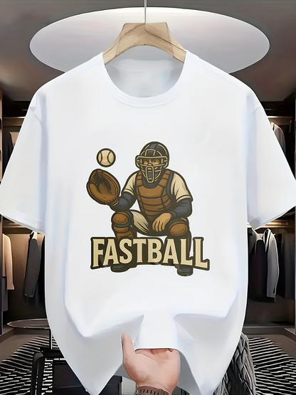 Men's Graphic T-Shirt Catchers Gear With Flying Baseball Fastball Player
