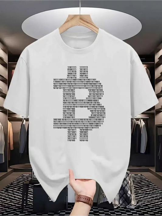 Men's Graphic T-Shirt Monochrome Digital Pattern With Geometric Typographic Elements Bitcoin Symbol