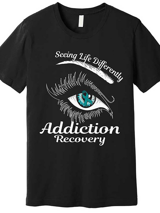 Men's Graphic T-Shirt Seeing Life Differently Blue Eye And Text Graphic Addiction Recovery