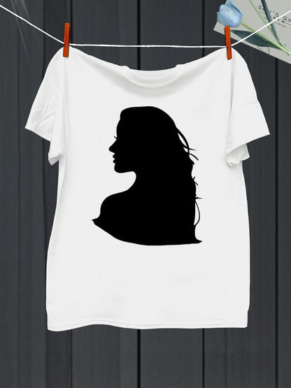 Men's Graphic T-Shirt Elegant Shadowed Silhouette With Flowing Hair Female Portrait