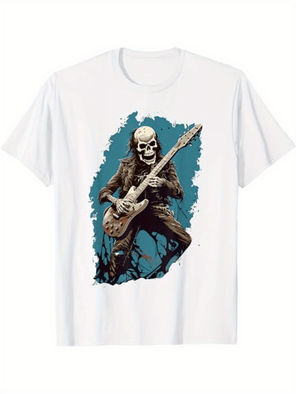 Men's Graphic T-Shirt Electric Rock Energy With Fearless Skull Playing Guitar