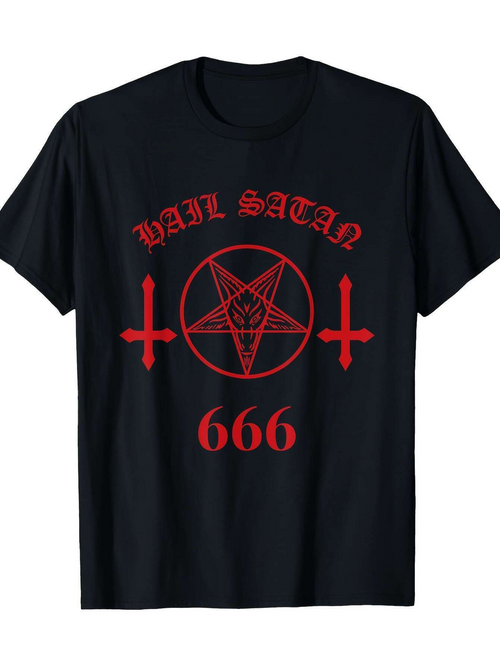 Men's Graphic T-Shirt Hail Satan With Red Pentagram And Number 666 Symbol T Shirt