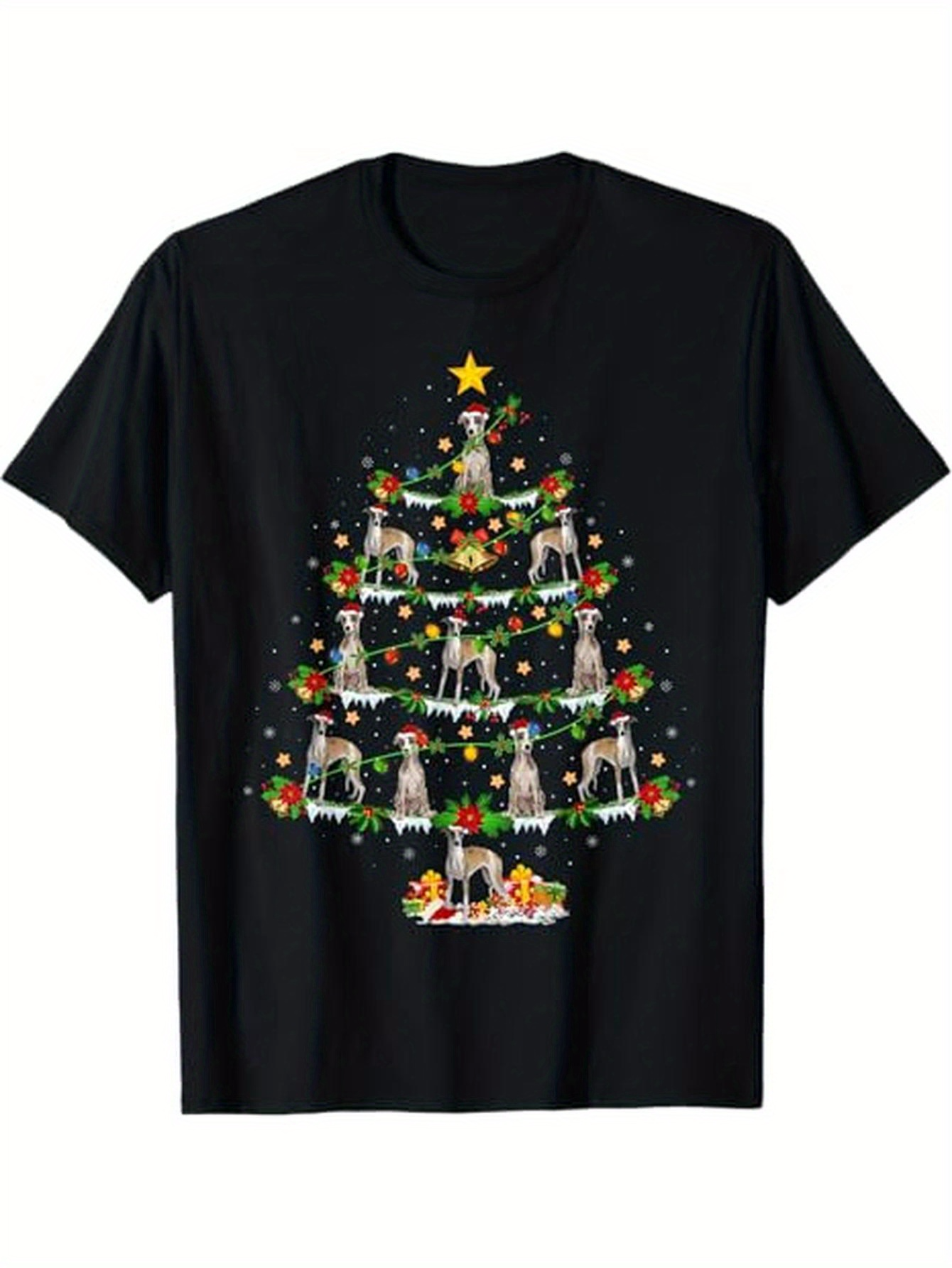 Men's Graphic T-Shirt Playful Cats With Christmas Decorations On A Green Festive Tree