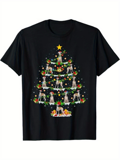 Men's Graphic T-Shirt Playful Cats With Christmas Decorations On A Green Festive Tree