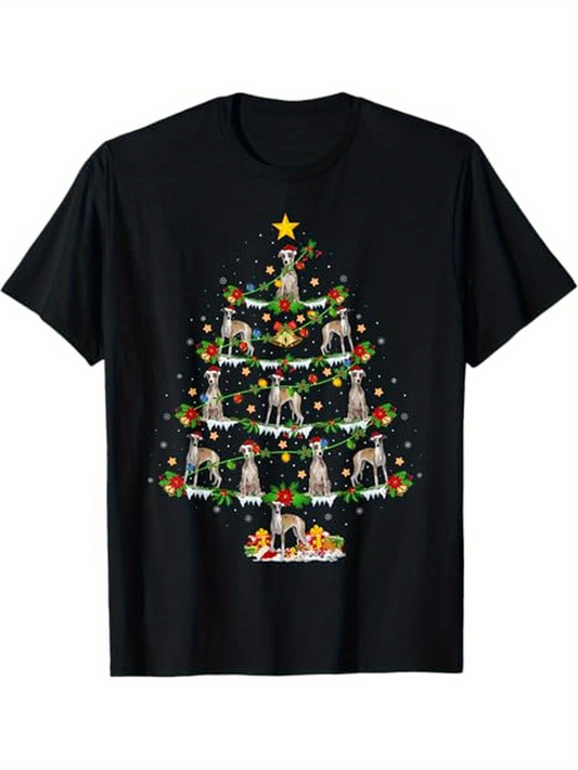 Men's Graphic T-Shirt Playful Cats With Christmas Decorations On A Green Festive Tree