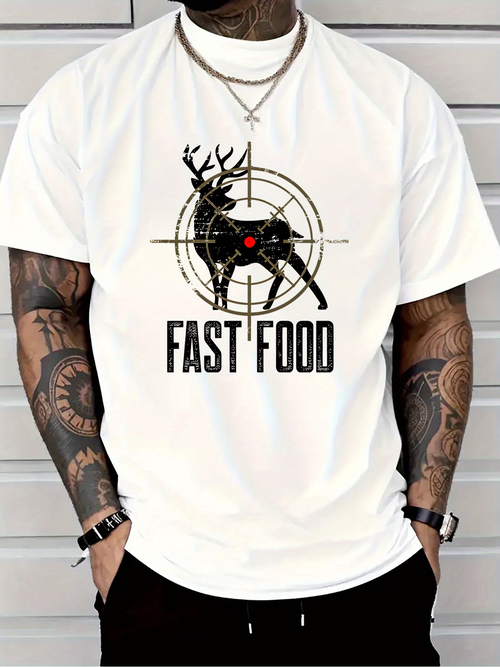 Men's Graphic T-Shirt Fast Food Stylized Deer Graphic With Target Overlay And Heart Mark