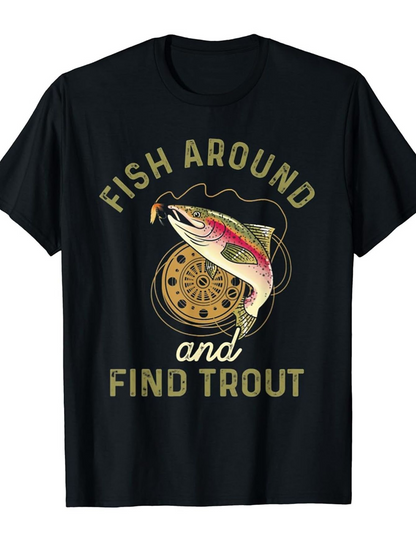 Men's Graphic T-Shirt Fish Around And Find Trout Colorful Fly Fishing Equipment With Lively Jumping Trout