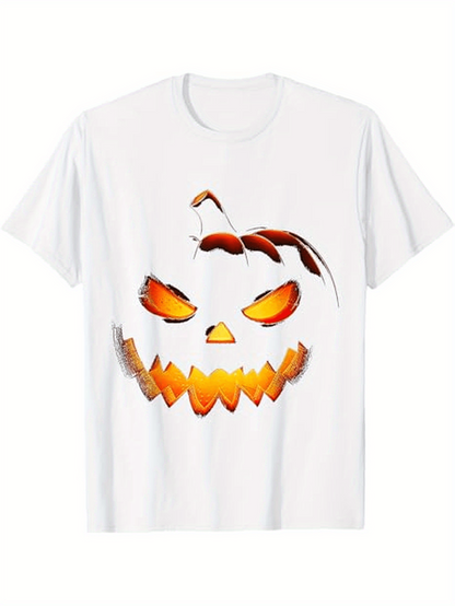 Men's Graphic T-Shirt Glowing Carved Eyes And Fiery Smile Halloween Pumpkin Face