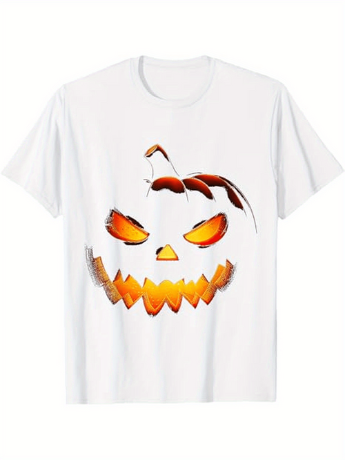 Men's Graphic T-Shirt Glowing Carved Eyes And Fiery Smile Halloween Pumpkin Face