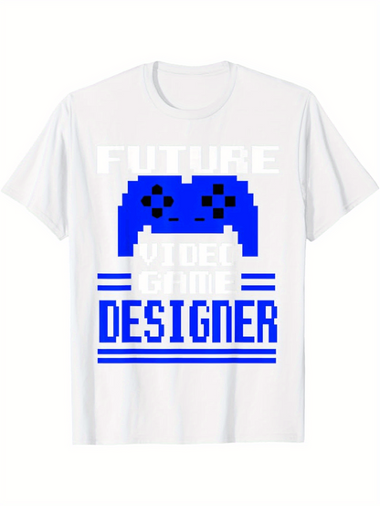Men's Graphic T-Shirt Future Video Game Designer In Pixel Blue With Game Controller