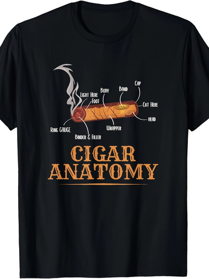 Men's Graphic T-Shirt Cigar Anatomy Diagram With Labeled Burning Tobacco Cigar