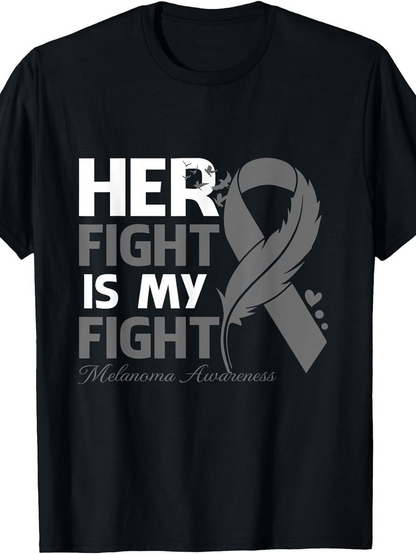 Men's Graphic T-Shirt Her Fight Is My Fight Gray Awareness Ribbon And Feather T Shirt