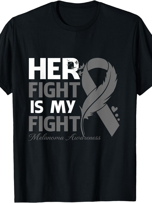 Men's Graphic T-Shirt Her Fight Is My Fight Gray Awareness Ribbon And Feather T Shirt