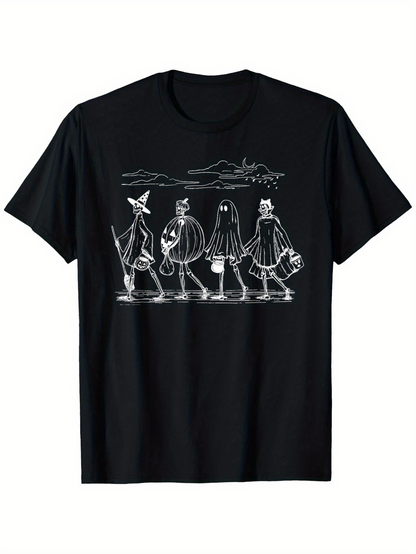 Men's Graphic T-Shirt Halloween Costumes With Autumn Scenery Crossing The Road