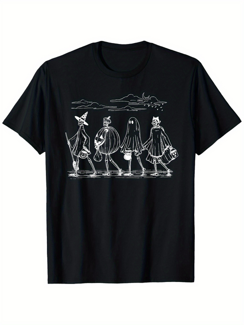 Men's Graphic T-Shirt Halloween Costumes With Autumn Scenery Crossing The Road
