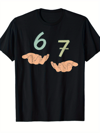 Men's Graphic T-Shirt Two Hands Holding Playful Pastel Numbers Six Seven