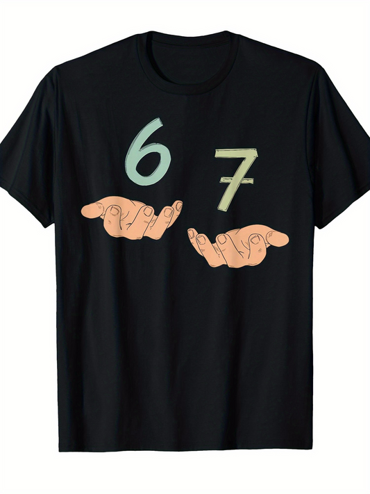 Men's Graphic T-Shirt Two Hands Holding Playful Pastel Numbers Six Seven