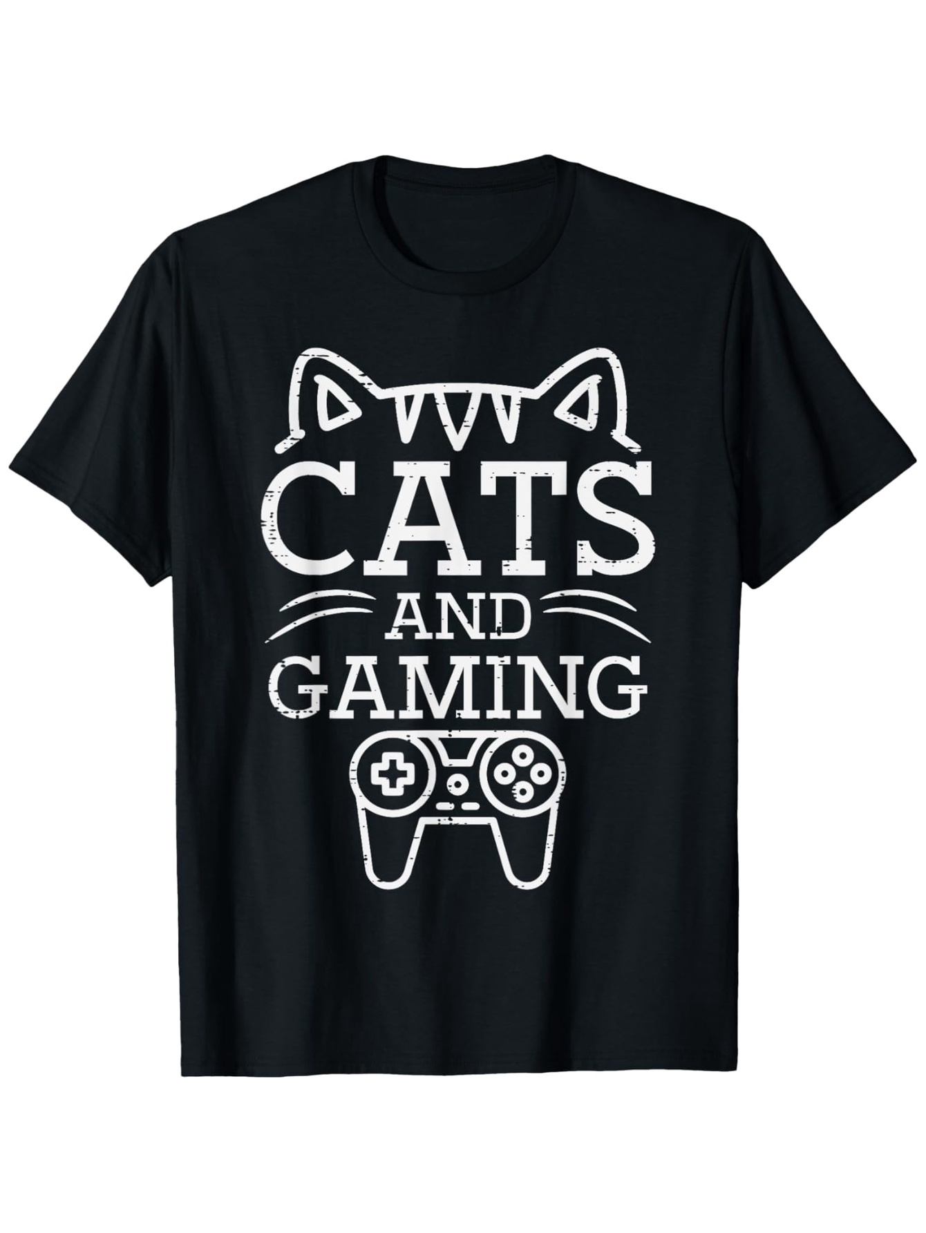 Men's Graphic T-Shirt Cats And Gaming With Console Controller Surrounded By Cat Ears And Whiskers