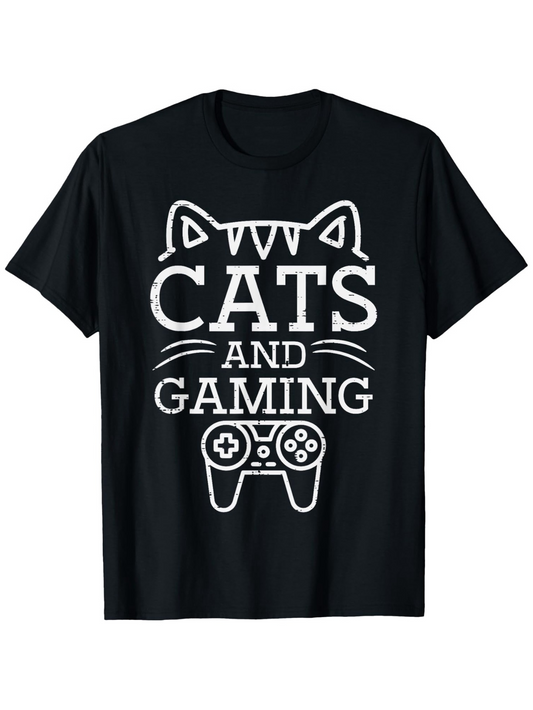 Men's Graphic T-Shirt Cats And Gaming With Console Controller Surrounded By Cat Ears And Whiskers