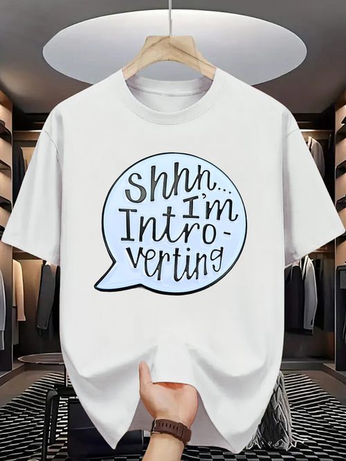 Men's Graphic T-Shirt Shhh Im Introverting In A Blue Speech Bubble White T Shirt