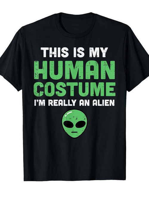 Men's Graphic T-Shirt This Is My Human Costume Alien Face Green Letters T Shirt