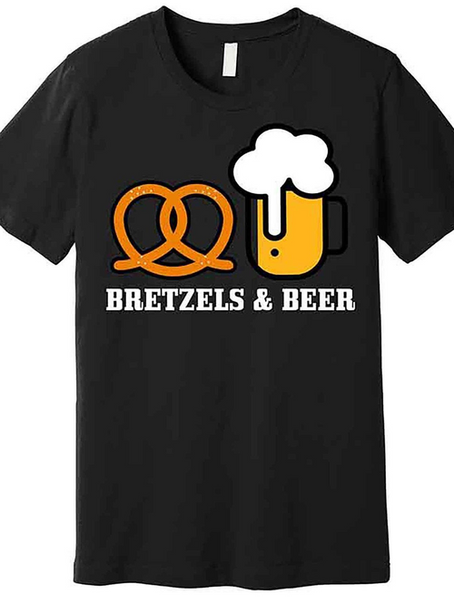 Men's Graphic T-Shirt Bretzels And Beer With Foamy Mug And Golden Pretzel