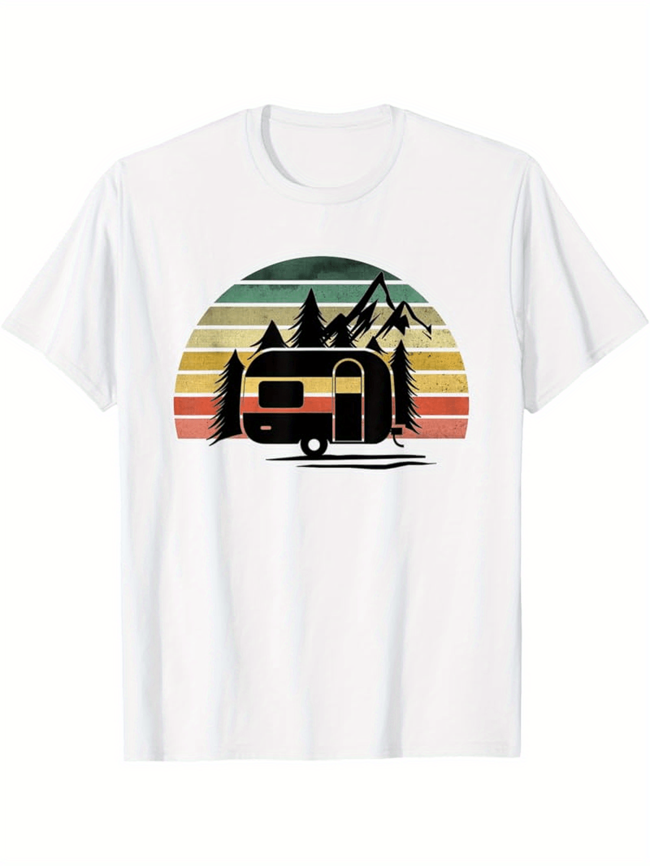 Men's Graphic T-Shirt Retro Sunset Mountains With Forest And Travel Camper