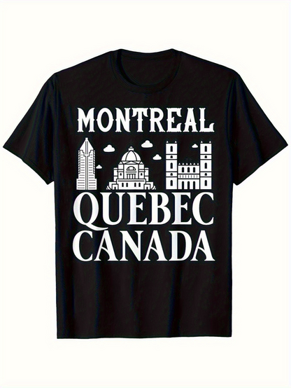 Men's Graphic T-Shirt Montreal Quebec Canada Iconic City Landmarks With Clouds And Skyline T Shirt