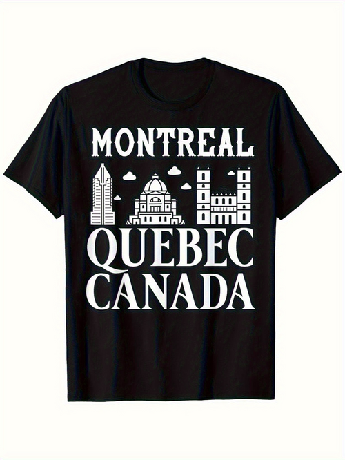 Men's Graphic T-Shirt Montreal Quebec Canada Iconic City Landmarks With Clouds And Skyline T Shirt
