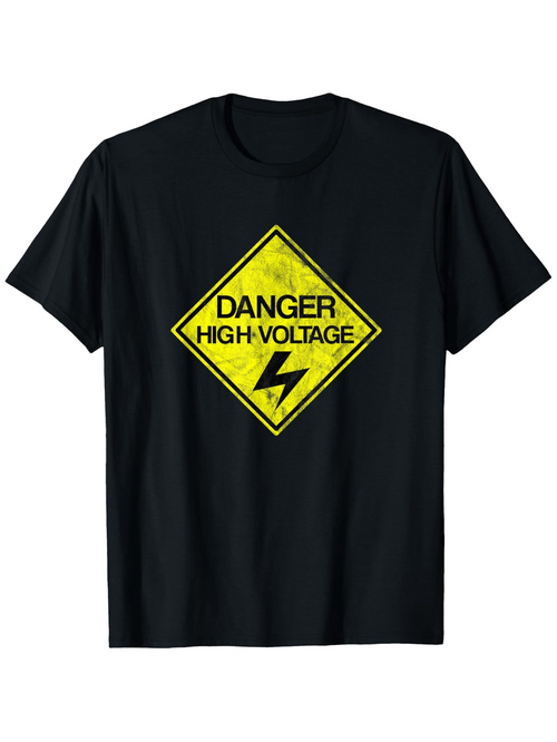 Men's Graphic T-Shirt Danger High Voltage Sign With Bright Yellow Warning Graphic Lightning Bolt