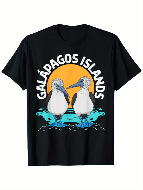 Men's Graphic T-Shirt Galapagos Islands Blue Footed Boobies On Water At Vibrant Sunset