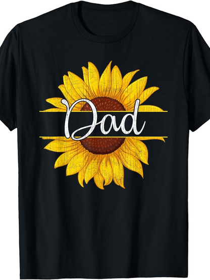 Men's Graphic T-Shirt Dad With Artistic Yellow Sunflower Centered On Shirt
