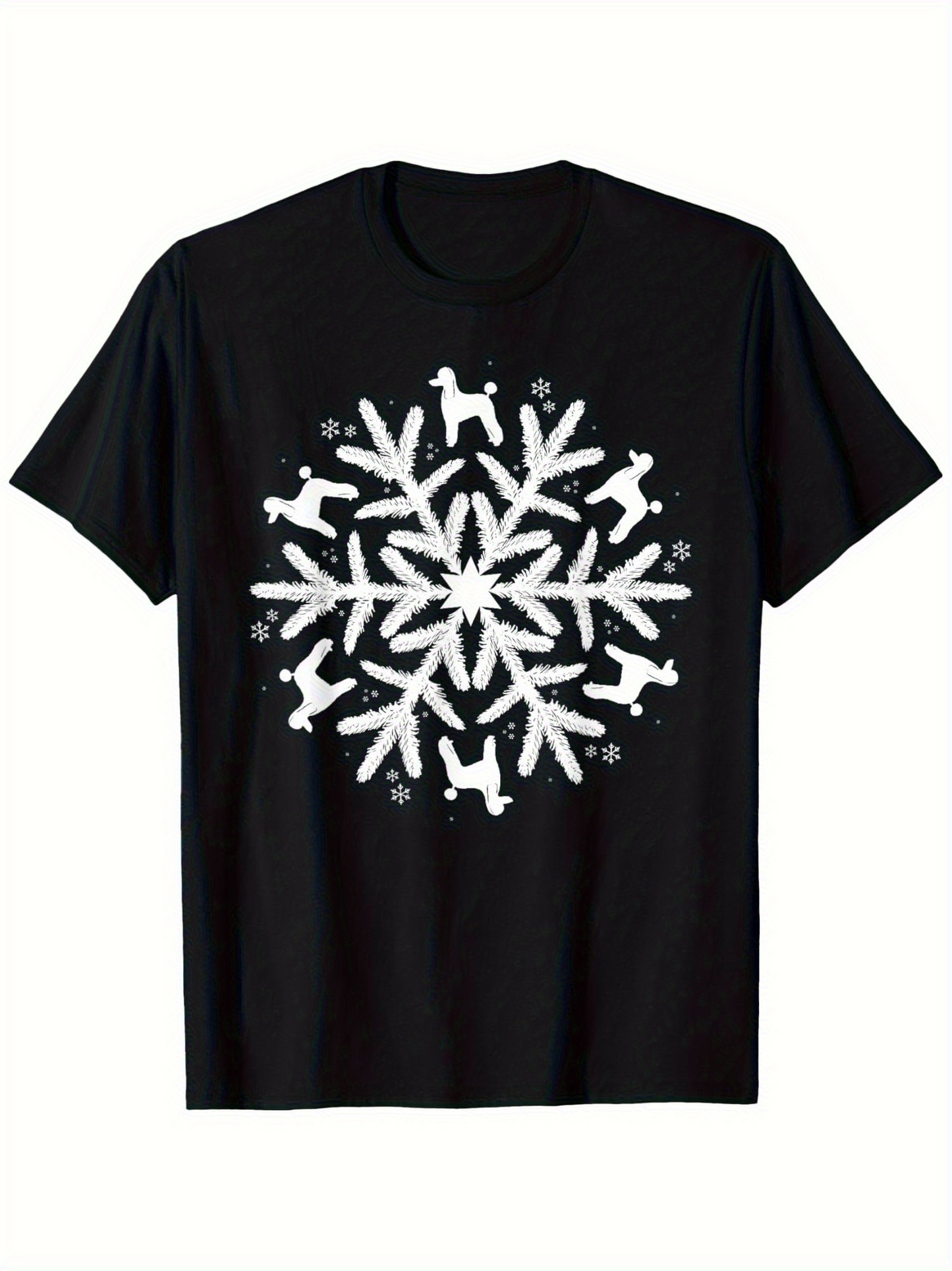 Men's Graphic T-Shirt Fluffy Dogs In Snowflake Shaped Pattern With Crisp Winter Motif Center