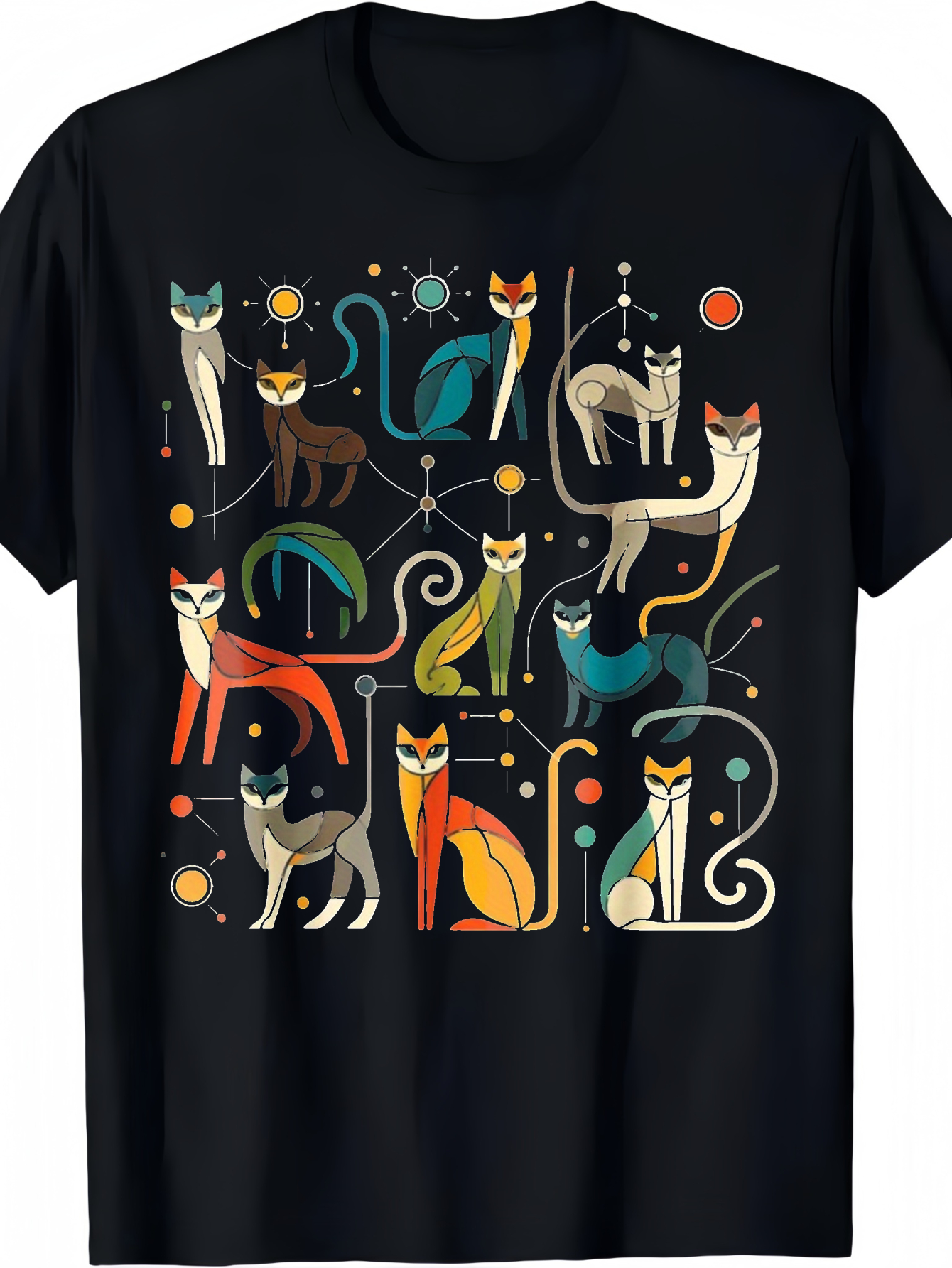 Men's Graphic T-Shirt Abstract Colorful Whimsical Lines And Retro Playful Foxes