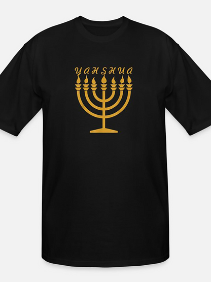 Men's Graphic T-Shirt Yahshua Golden Ancient Candle Holder Under Arched Flames Menorah