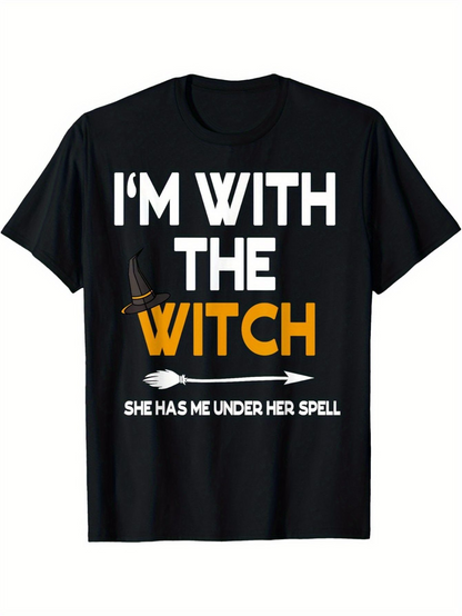 Men's Graphic T-Shirt Im With The Witch Arrow And Hat Halloween T Shirt