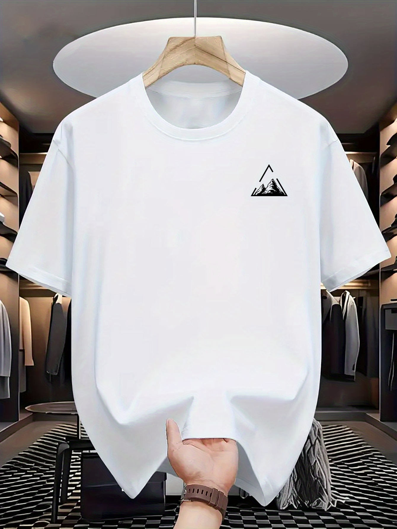 Men's Graphic T-Shirt Minimal Mountain Peaks With Abstract Black And White Outline Graphic