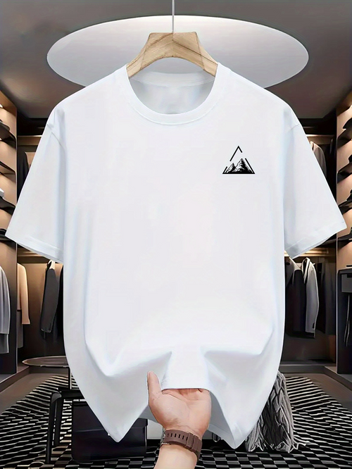 Men's Graphic T-Shirt Minimal Mountain Peaks With Abstract Black And White Outline Graphic