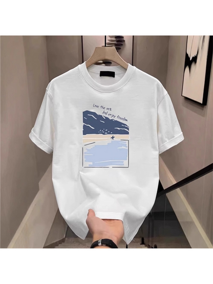 Men's Graphic T-Shirt Dreamy Blue Skies With Rolling Clouds Over Peaceful Seaside Landscape
