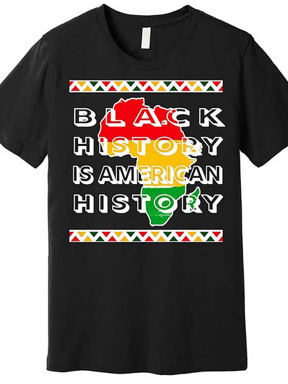 Men's Graphic T-Shirt Black History Is American History Bold Text Over Africa Map T Shirt