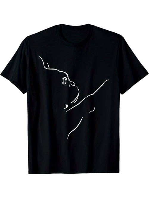 Men's Graphic T-Shirt Minimalist White Lines Forming Abstract Elephant Art On Black Fabric T Shirt